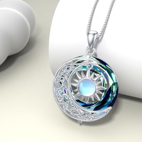 Sun Moon Necklace for Women 925 Sterling Silver Crescent Moon with Crystal Moonstone/Amber Sun Pendant Sun and Moon Jewelry for Women Girls in Saudi Arabia