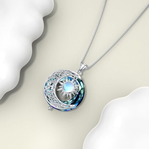 Sun Moon Necklace for Women 925 Sterling Silver Crescent Moon with Crystal Moonstone/Amber Sun Pendant Sun and Moon Jewelry for Women Girls in Saudi Arabia