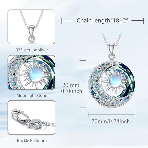 Sun Moon Necklace for Women 925 Sterling Silver Crescent Moon with Crystal Moonstone/Amber Sun Pendant Sun and Moon Jewelry for Women Girls in Saudi Arabia