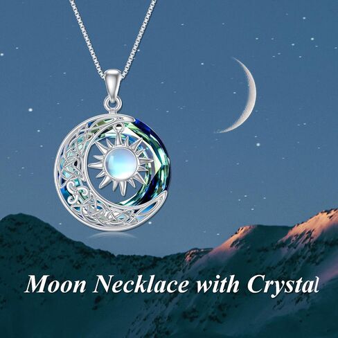 Sun Moon Necklace for Women 925 Sterling Silver Crescent Moon with Crystal Moonstone/Amber Sun Pendant Sun and Moon Jewelry for Women Girls in Saudi Arabia