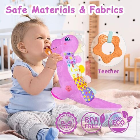 Baby Dino Plush Soft Stuffed Animal Toy for 0-3-6-12+ Months,Infant Musical Toy with Rattle,Squeaker,Sensory Crinkle,Teether & Textures,Tummy Time Toys Christmas Baby Gift for Newborn Girl Boy (Blue) in Saudi Arabia