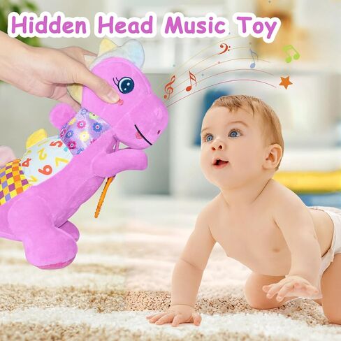 Baby Dino Plush Soft Stuffed Animal Toy for 0-3-6-12+ Months,Infant Musical Toy with Rattle,Squeaker,Sensory Crinkle,Teether & Textures,Tummy Time Toys Christmas Baby Gift for Newborn Girl Boy (Blue) in Saudi Arabia