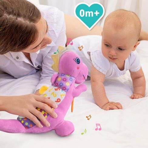 Baby Dino Plush Soft Stuffed Animal Toy for 0-3-6-12+ Months,Infant Musical Toy with Rattle,Squeaker,Sensory Crinkle,Teether & Textures,Tummy Time Toys Christmas Baby Gift for Newborn Girl Boy (Blue) in Saudi Arabia