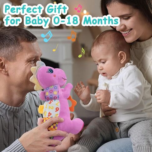 Baby Dino Plush Soft Stuffed Animal Toy for 0-3-6-12+ Months,Infant Musical Toy with Rattle,Squeaker,Sensory Crinkle,Teether & Textures,Tummy Time Toys Christmas Baby Gift for Newborn Girl Boy (Blue) in Saudi Arabia