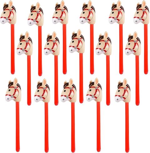 16 Pieces Inflatable Stick Horses, 37 Inches Cowboy Derby Horse Chsirtmas Birthday Party Favors Supplies Decorations Horse Head Stick in Saudi Arabia