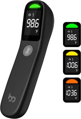 No-Touch Forehead Thermometer, 1s Accurate Reading and 3-Color Indicator, 2-in-1 Infrared Thermometer for Adults and Kids with Fever Alarm and Blue-ray Indication, Black in Kuwait