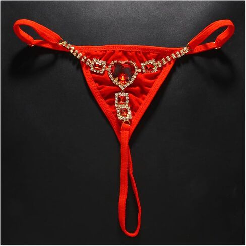 Rhinestone Heart Chan Thong Crystal Thong Panties Rave G String Bikini Underpant Summer Waist Chain for Women in Saudi Arabia