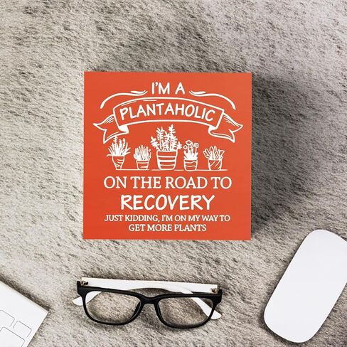 Funny Plant Lover Wooden Box Sign Plaque I'm a Plantaholic on the Road to Recovery Wood Box Sign Rustic Art Home Garden Shelf Desk Decor 5 x 5 x 1 Inches in Saudi Arabia