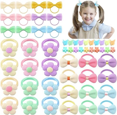 56 قطعة من ربطات شعر الأطفال الصغار، ربطات شعر قطنية للأطفال مع فيونكات شعر للفتيات وربطات شعر مرنة على شكل زهرة للفتيات الصغيرات والرضع وإكسسوارات شعر البنات in Kuwait