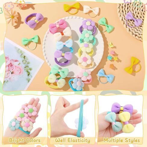 56 قطعة من ربطات شعر الأطفال الصغار، ربطات شعر قطنية للأطفال مع فيونكات شعر للفتيات وربطات شعر مرنة على شكل زهرة للفتيات الصغيرات والرضع وإكسسوارات شعر البنات in Kuwait