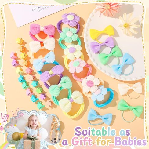 56 قطعة من ربطات شعر الأطفال الصغار، ربطات شعر قطنية للأطفال مع فيونكات شعر للفتيات وربطات شعر مرنة على شكل زهرة للفتيات الصغيرات والرضع وإكسسوارات شعر البنات in Kuwait