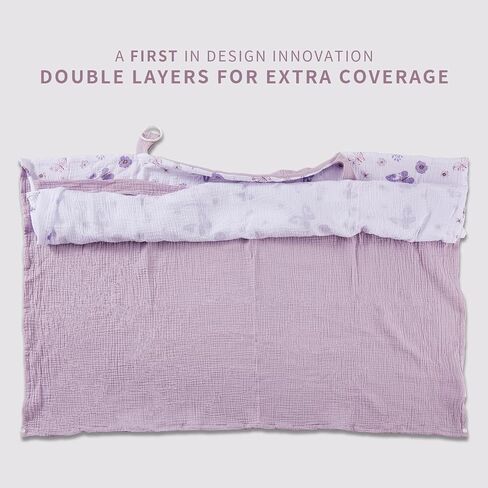 Bimocosy Muslin Nursing Cover Double-Layer for Breastfeeding, Cotton Privacy Nursing Cover Breathable Cover Up with Arch Neckline for Nursing, Nursing Apron Multi-use Car Seat Canopy Butterfly Violet in Saudi Arabia