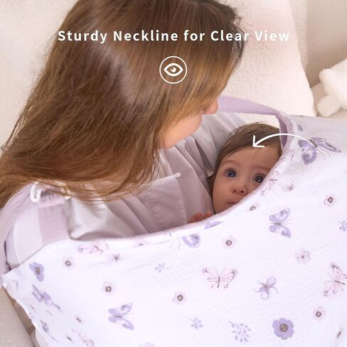 Bimocosy Muslin Nursing Cover Double-Layer for Breastfeeding, Cotton Privacy Nursing Cover Breathable Cover Up with Arch Neckline for Nursing, Nursing Apron Multi-use Car Seat Canopy Butterfly Violet in Saudi Arabia