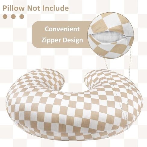 DILIMI Nursing Pillow Cover, Stretchy Removable Case for Breastfeeding Pillows, Ultra Soft Comfortable Slipcover for Baby Girl and Boy, Light Brown Checkerboard in Saudi Arabia