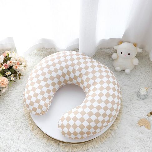 DILIMI Nursing Pillow Cover, Stretchy Removable Case for Breastfeeding Pillows, Ultra Soft Comfortable Slipcover for Baby Girl and Boy, Light Brown Checkerboard in Saudi Arabia