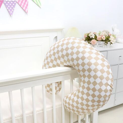 DILIMI Nursing Pillow Cover, Stretchy Removable Case for Breastfeeding Pillows, Ultra Soft Comfortable Slipcover for Baby Girl and Boy, Light Brown Checkerboard in Saudi Arabia
