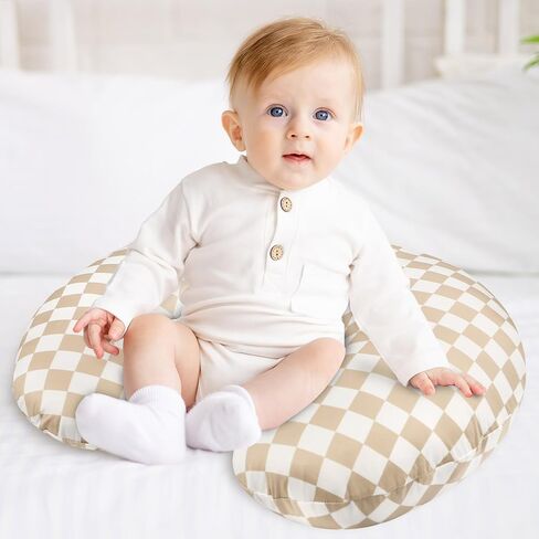 DILIMI Nursing Pillow Cover, Stretchy Removable Case for Breastfeeding Pillows, Ultra Soft Comfortable Slipcover for Baby Girl and Boy, Light Brown Checkerboard in Saudi Arabia