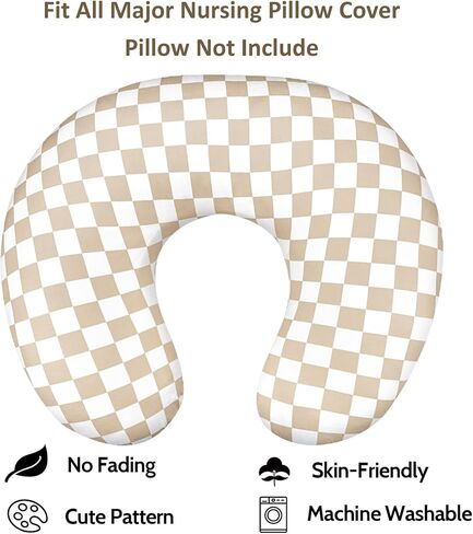 DILIMI Nursing Pillow Cover, Stretchy Removable Case for Breastfeeding Pillows, Ultra Soft Comfortable Slipcover for Baby Girl and Boy, Light Brown Checkerboard in Saudi Arabia