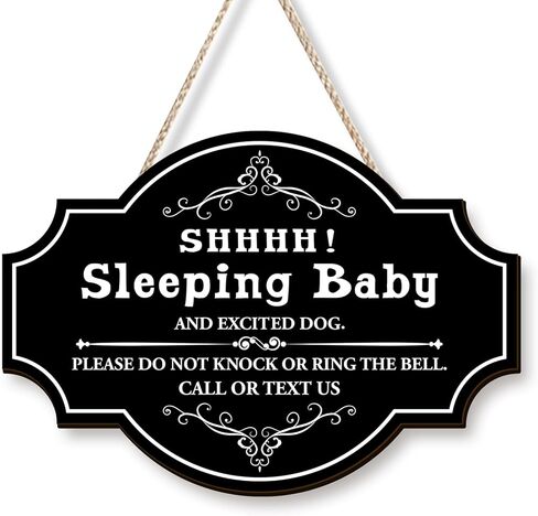 Pigort مضحك الطفل النوم لوحة علامة معلقة، لا تدق أو تقرع الجرس، شماعات باب خشبية مستديرة لغرفة الطفل، الحضانة، الباب الأمامي، ديكور الباب 12x8.2 بوصة in Kuwait