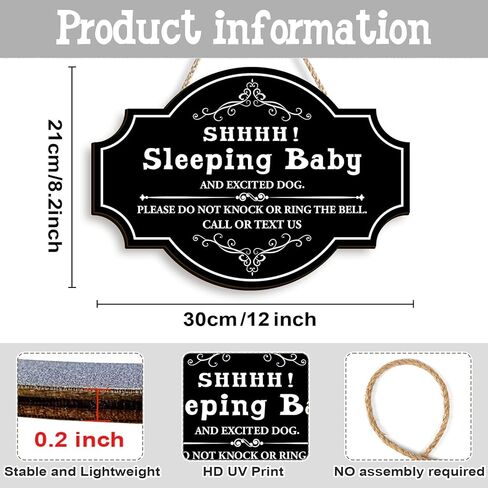 Pigort مضحك الطفل النوم لوحة علامة معلقة، لا تدق أو تقرع الجرس، شماعات باب خشبية مستديرة لغرفة الطفل، الحضانة، الباب الأمامي، ديكور الباب 12x8.2 بوصة in Kuwait