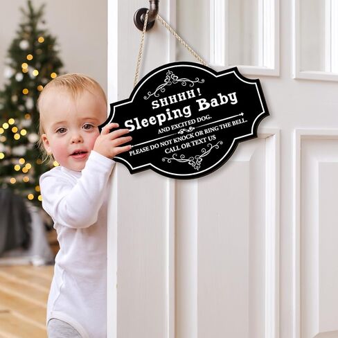 Pigort مضحك الطفل النوم لوحة علامة معلقة، لا تدق أو تقرع الجرس، شماعات باب خشبية مستديرة لغرفة الطفل، الحضانة، الباب الأمامي، ديكور الباب 12x8.2 بوصة in Kuwait