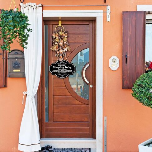 Pigort مضحك الطفل النوم لوحة علامة معلقة، لا تدق أو تقرع الجرس، شماعات باب خشبية مستديرة لغرفة الطفل، الحضانة، الباب الأمامي، ديكور الباب 12x8.2 بوصة in Kuwait