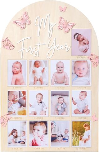 My First Year Wood Photo Board - Butterfly 1st Birthday Party Decorations,One Year Photo Milestone Board,Baby Girl 1-12 Months Photo Wooden Board,Butterfly Milestone Board Baby Shower in Kuwait