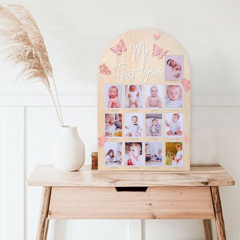 My First Year Wood Photo Board - Butterfly 1st Birthday Party Decorations,One Year Photo Milestone Board,Baby Girl 1-12 Months Photo Wooden Board,Butterfly Milestone Board Baby Shower in Kuwait