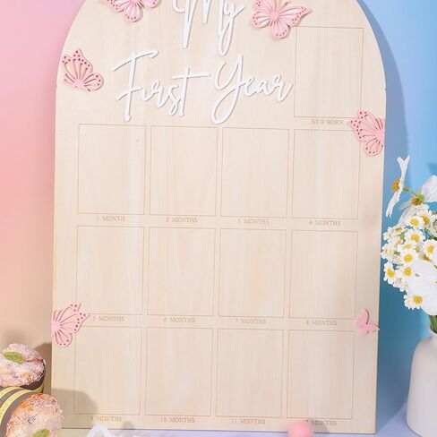 My First Year Wood Photo Board - Butterfly 1st Birthday Party Decorations,One Year Photo Milestone Board,Baby Girl 1-12 Months Photo Wooden Board,Butterfly Milestone Board Baby Shower in Kuwait