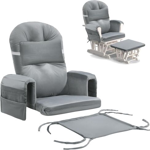 MABOZOO 6 PCS Glider Rocker Replacement Cushions with Storage Side Pocket,Foam & Microfiber Filling, Non-Slip & Washable,Thickened & Supportive Velvet Rocking Chair Cushion Set(Gray) in Saudi Arabia