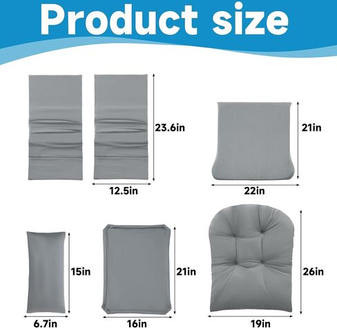 MABOZOO 6 PCS Glider Rocker Replacement Cushions with Storage Side Pocket,Foam & Microfiber Filling, Non-Slip & Washable,Thickened & Supportive Velvet Rocking Chair Cushion Set(Gray) in Saudi Arabia