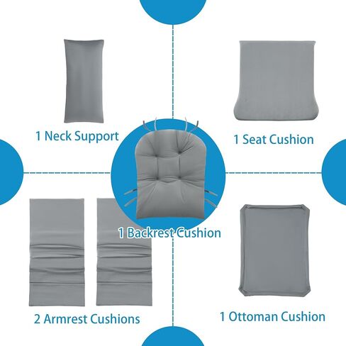 MABOZOO 6 PCS Glider Rocker Replacement Cushions with Storage Side Pocket,Foam & Microfiber Filling, Non-Slip & Washable,Thickened & Supportive Velvet Rocking Chair Cushion Set(Gray) in Saudi Arabia