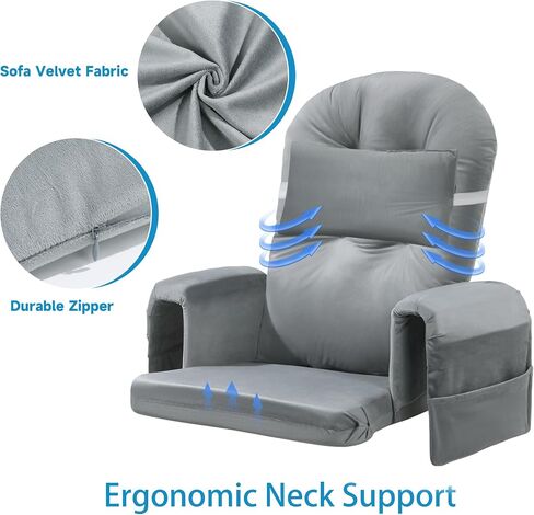 MABOZOO 6 PCS Glider Rocker Replacement Cushions with Storage Side Pocket,Foam & Microfiber Filling, Non-Slip & Washable,Thickened & Supportive Velvet Rocking Chair Cushion Set(Gray) in Saudi Arabia