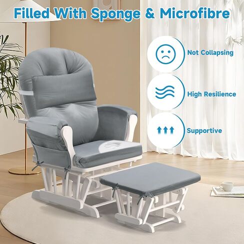 MABOZOO 6 PCS Glider Rocker Replacement Cushions with Storage Side Pocket,Foam & Microfiber Filling, Non-Slip & Washable,Thickened & Supportive Velvet Rocking Chair Cushion Set(Gray) in Saudi Arabia