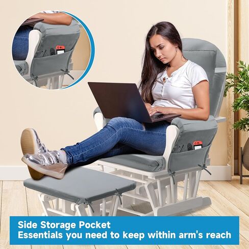 MABOZOO 6 PCS Glider Rocker Replacement Cushions with Storage Side Pocket,Foam & Microfiber Filling, Non-Slip & Washable,Thickened & Supportive Velvet Rocking Chair Cushion Set(Gray) in Saudi Arabia