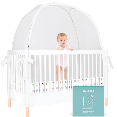 Pop Up Crib Tent, Fine Mesh Netting Cover to Keep Baby from Climbing Out, Falls and Mosquito Bites, Safety Net, Canopy Netting Cover - Sturdy & Stylish Infant Crib Topper - Alphabets Design in Saudi Arabia