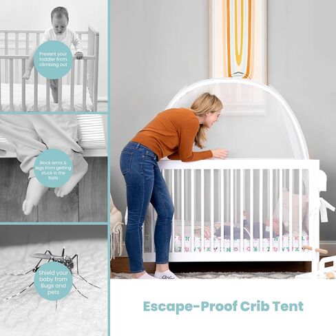 Pop Up Crib Tent, Fine Mesh Netting Cover to Keep Baby from Climbing Out, Falls and Mosquito Bites, Safety Net, Canopy Netting Cover - Sturdy & Stylish Infant Crib Topper - Alphabets Design in Saudi Arabia
