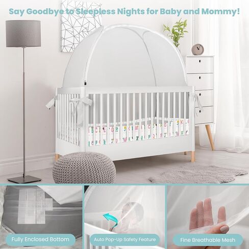 Pop Up Crib Tent, Fine Mesh Netting Cover to Keep Baby from Climbing Out, Falls and Mosquito Bites, Safety Net, Canopy Netting Cover - Sturdy & Stylish Infant Crib Topper - Alphabets Design in Saudi Arabia