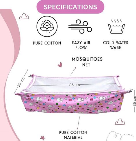 Traditional Indian Cotton Cradle | Cloth | Khoya | with Net Suitable for Indian Baby Cradle Ghodiyu (Random Design and Color) in Saudi Arabia