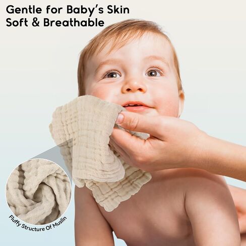 Muslin Baby Washcloths 6 Pack, 100% Cotton Wash Cloths for Babies, Large 12''X12'' Burp Cloths Absorbent and Soft for Newborn Infants Kids Boys Girls - Multicolor in Saudi Arabia