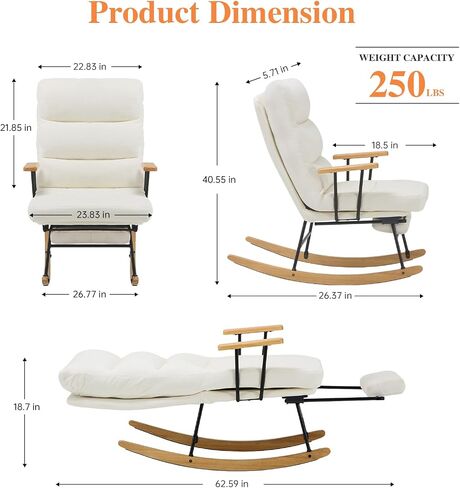 Rocking Chair with Footrest-Glider Rocker Chair with Retractable Footrest and Adjustable Backrest, Teddy Upholstered Rocking Chair, Modern Accent Chair for Living Room/Nursery/Bedroom/Outdoor-Beige in Saudi Arabia