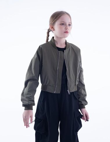 WELAKEN Lightweight Multiple Pockets Zip Up Bomber Jacket for Girls Toddler & Kids II Little Girl's Casual Flight Crop Jacket in Kuwait