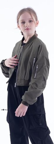 WELAKEN Lightweight Multiple Pockets Zip Up Bomber Jacket for Girls Toddler & Kids II Little Girl's Casual Flight Crop Jacket in Kuwait