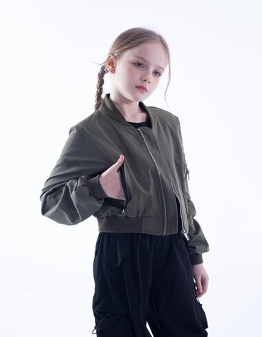 WELAKEN Lightweight Multiple Pockets Zip Up Bomber Jacket for Girls Toddler & Kids II Little Girl's Casual Flight Crop Jacket in Kuwait