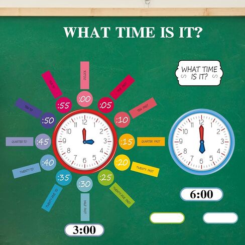 Kosiz 55 Pcs Telling Time Bulletin Board Kit Learn to Tell Time Practice Clock Teaching Clock for Kids Analog Clock Number Labels 1st 2nd 3rd Grade Classroom Must Haves for Home Classroom Supplies in Saudi Arabia