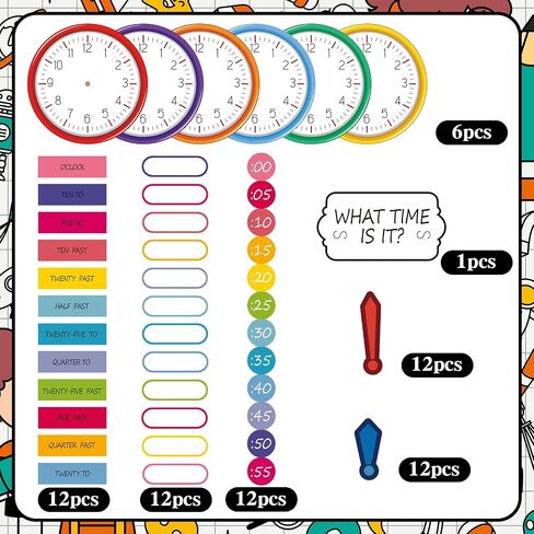 Kosiz 55 Pcs Telling Time Bulletin Board Kit Learn to Tell Time Practice Clock Teaching Clock for Kids Analog Clock Number Labels 1st 2nd 3rd Grade Classroom Must Haves for Home Classroom Supplies in Saudi Arabia