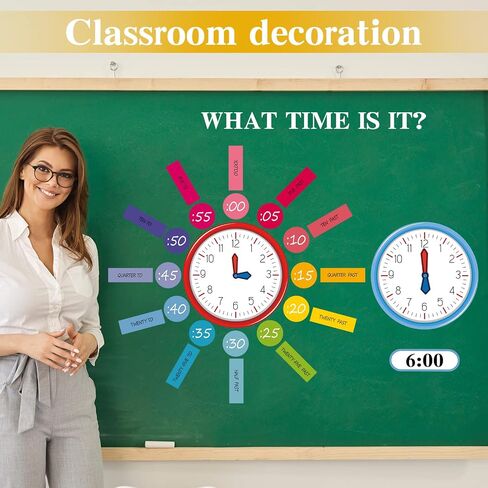 Kosiz 55 Pcs Telling Time Bulletin Board Kit Learn to Tell Time Practice Clock Teaching Clock for Kids Analog Clock Number Labels 1st 2nd 3rd Grade Classroom Must Haves for Home Classroom Supplies in Saudi Arabia