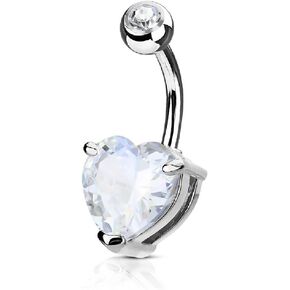 Pierced Owl - 14GA Double Gemmed Solitaire Prong-Set Heart Belly Button Ring