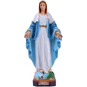 HOLLOII Blessed Virgin Mary Statue 19 Inch with Shining Blue Dress Our Lady of Grace Religious Resin Home Decorative Mary Figurine Catholic Gifts
