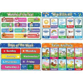 4 Pieces Educational Preschool Placemats for Toddlers and Kids, Non Slip Washable Learning Placemats Reusable Baby Placemat for Nursery Home School Kindergarten Classroom Supplies